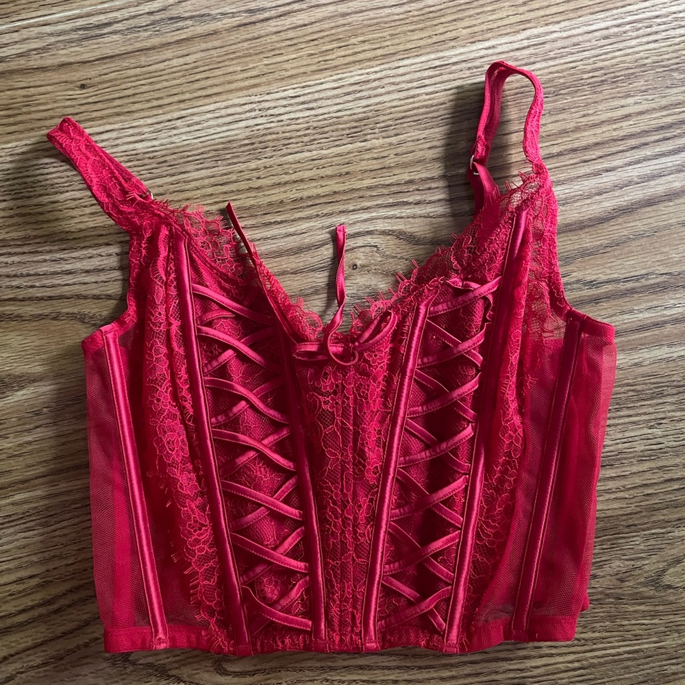 red unlined lace-up corset